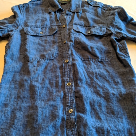 Ralph Lauren Dark Blue Chambray Linen Button Down - Picture 3 of 8